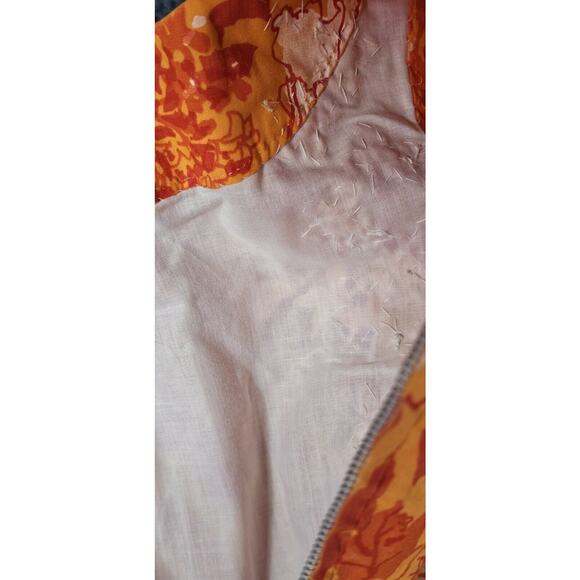 Vintage Key West Hand Print Fabrics Dress Orange Hibiscus Appliqued Lined Medium - Picture 7 of 10